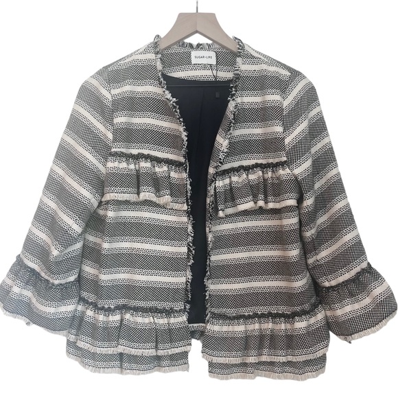 Sugarlips Jackets & Coats Sugar Lips Raw Edge Hem Tweed Crop Blazer